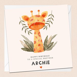 Biglietto di auguri di compleanno per fratello - Giraffa carina - Biglietto di auguri personalizzato per fratello - Per lui - Fratello speciale - Personalizzato - Nome personalizzato