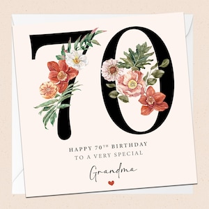 Buon 70° compleanno nonna - Biglietto di auguri - 70° compleanno nonna - Biglietto di auguri - Compleanno nonna - Floreale - Fiori - Settanta