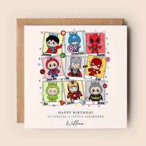 Biglietto d&#39;auguri Labubu - Supereroi - Biglietto di compleanno personalizzato - Buon compleanno - Figlio - Nipote - Personalizzato - Biglietto di compleanno - Labubu