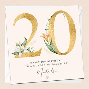 Cartão personalizado para filha de 20 anos - 20º aniversário - Filha - Aniversário - Nome personalizado - Filha especial - Filha de 20 anos