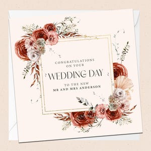 Carte de voeux personnalisée pour le jour du mariage - Félicitations - Noms personnalisés - Carte de mariage - Le jour de votre mariage - Couple spécial - Jeunes mariés