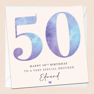 Personalisierte 50. Geburtstags-Bruder-Karte - 50. - Bruder Geburtstag - Individueller Name - Spezieller Bruder - Fünfzigster Geburtstagsbruder