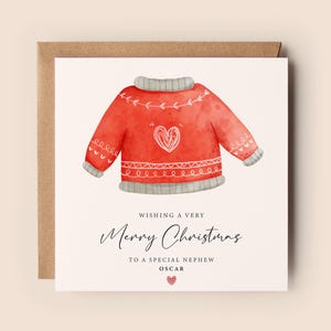 Special Nephew Christmas Card - Cute Christmas Jumper - Personalised - Personalized - Custom Name - Nephew Greetings Card