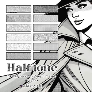 27 Halftone Shading & Line Brushes for Procreate, Comic Screentone Grunge Brushes, Vintage Texture, Screentone Brushes, Procreate Brush