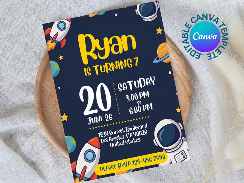 Outer Space Birthday Invitation, Astronaut Boy Editable Canva Template ...