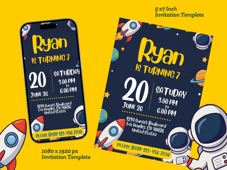 Outer Space Birthday Invitation, Astronaut Boy Editable Canva Template ...
