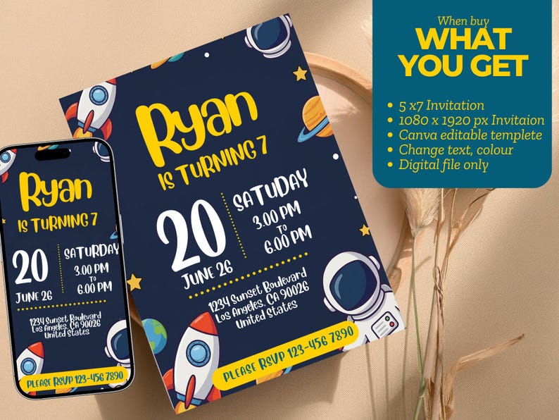 Outer Space Birthday Invitation, Astronaut Boy Editable Canva Template ...