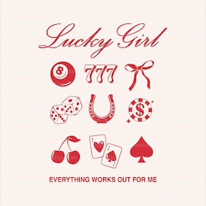Iconos de chica afortunada SVG, PNG, Camiseta de Las Vegas SVG, Camiseta estética de chica afortunada, Chica afortunada PNG, Símbolos de la suerte SVG