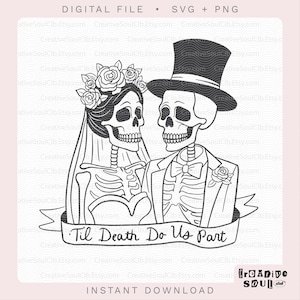 Til Death Do Us Part SVG, PNG, Skelettpaar Gerade verheiratet, Bräutigam und Braut Skelette, Paar Halloween Skelette, Halloween Paar png