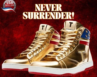 NEW Gold Trump Sneakers MAGA Never Surrender High Tops Inspired 2024 Trump Shoes Fathers Day Dad Mom Son Men Women Trump High Top Sneakers