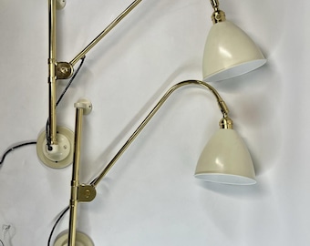Lampada da parete BestLite BL5 in ottone Robert Dudley, paralume semiopaco bianco sporco, set da 2