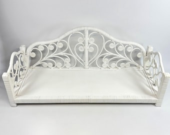 Vintage Wicker Rattan Etagere Shelf Wall Mount or Tabletop Scroll Ornate 30”