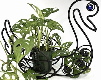 Wrought Iron Goose Swan Plant Stand 14x11” Decorative Garden Planter VTG