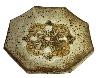 Studio Art Pottery Earthenware Floral Lg Pedestal Centerpiece Dish Trinket Bowl