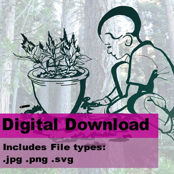 Child Playing and Planting SVG - Digital Download