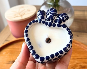 Soy Wax Candle in Handmade Mexican Talavera Heart Espresso Mug - Multi purpose, shot glass - House warming & Bridesmaid gifts, Valentines