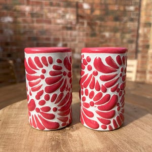 NEW! Mexican Tequila shot glass - Talavera Ceramic - Bachelorette shot glass, Hen & Stag do Shot Glasses, Bridesmaid gifts, wedding favors White and red