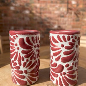NEW! Mexican Tequila shot glass - Talavera Ceramic - Bachelorette shot glass, Hen & Stag do Shot Glasses, Bridesmaid gifts, wedding favors White and burgundy