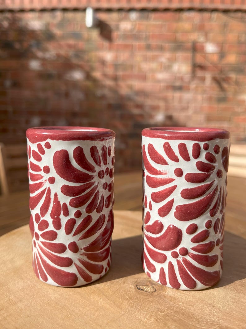 NEW! Mexican Tequila shot glass - Talavera Ceramic - Bachelorette shot glass, Hen & Stag do Shot Glasses, Bridesmaid gifts, wedding favors White and burgundy