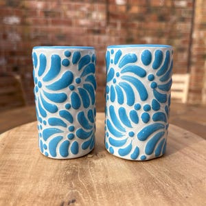 NEW! Mexican Tequila shot glass - Talavera Ceramic - Bachelorette shot glass, Hen & Stag do Shot Glasses, Bridesmaid gifts, wedding favors White and light blue