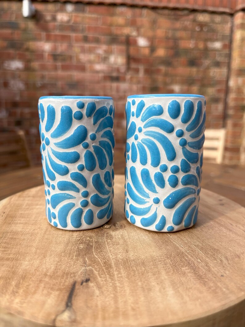NEW! Mexican Tequila shot glass - Talavera Ceramic - Bachelorette shot glass, Hen & Stag do Shot Glasses, Bridesmaid gifts, wedding favors White and light blue