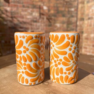 NEW! Mexican Tequila shot glass - Talavera Ceramic - Bachelorette shot glass, Hen & Stag do Shot Glasses, Bridesmaid gifts, wedding favors White and orange