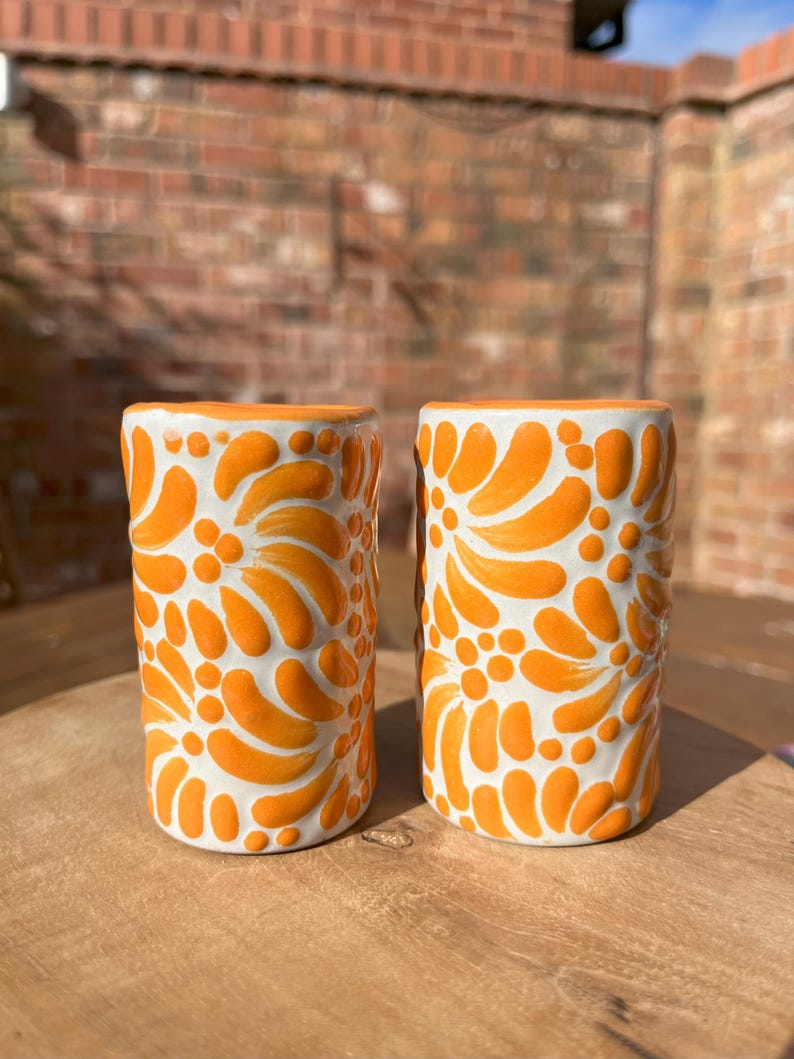 NEW! Mexican Tequila shot glass - Talavera Ceramic - Bachelorette shot glass, Hen & Stag do Shot Glasses, Bridesmaid gifts, wedding favors White and orange