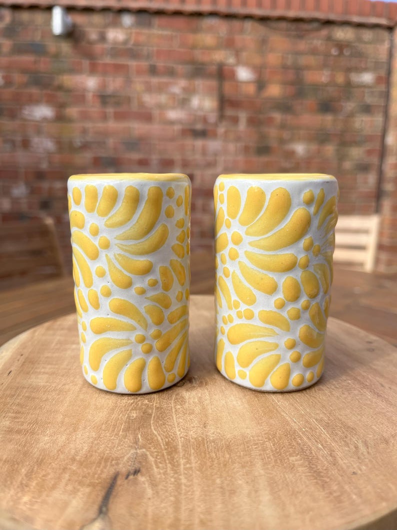 NEW! Mexican Tequila shot glass - Talavera Ceramic - Bachelorette shot glass, Hen & Stag do Shot Glasses, Bridesmaid gifts, wedding favors White and yellow