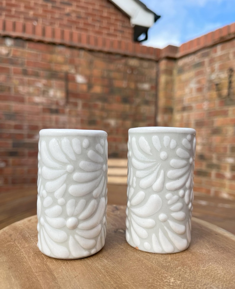 NEW! Mexican Tequila shot glass - Talavera Ceramic - Bachelorette shot glass, Hen & Stag do Shot Glasses, Bridesmaid gifts, wedding favors Grey and white