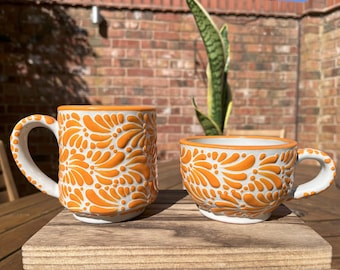 Ceramic Orange and Blue Mug - Etsy 日本 手描き陶器カップ 青と
