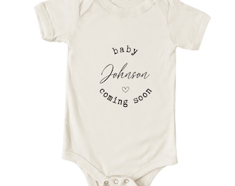 Custom Announcement Baby Onesie®, Personalized Baby Onesie®, Coming Soon Onesie®