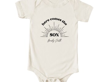 Custom Here Comes The Sun Baby Onesie®, Personalized Baby Onesie®, Here Comes The Son Onesie®