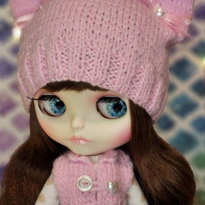 Doll Outfit: Knitted hat, scarf, jumper for Blythe, knitted doll clothes