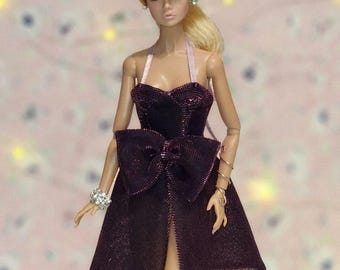 Doll Outfit: Elegant Cocktail Dress with Corset Bodice and Bow for Poppy Parker, Integrity Yoys