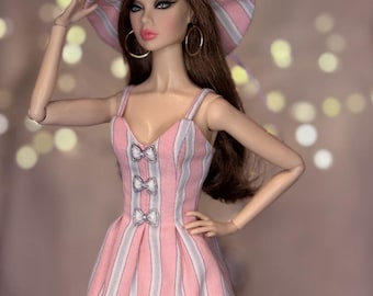 Doll Outfit: Summer Dress, Hat & Hoop Earrings for Poppy Parker