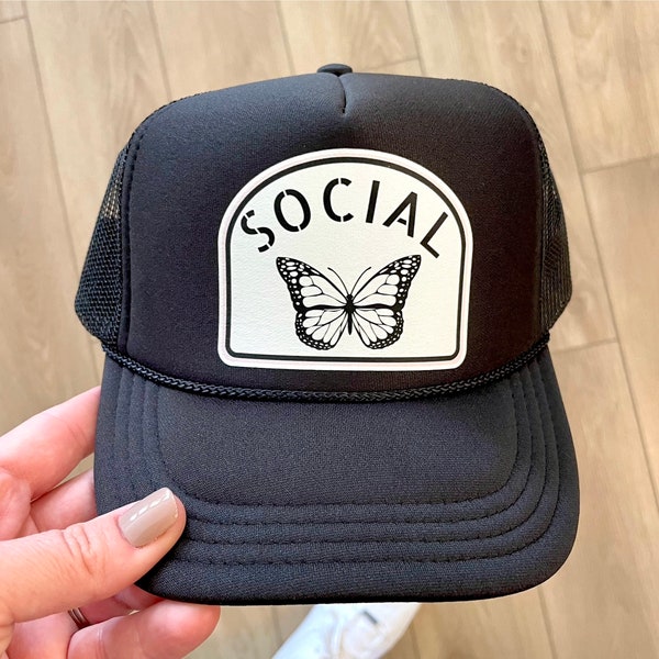 Youth Social Butterfly Trucker Hat, Girls Trucker Hat, Summer Trucker Hat, Kids Snapback Hats, Trendy Girls Hat