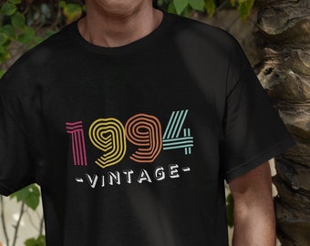 vintage 1994 print tshirt - 30th birthday gift - Unisex men women - 100%organic cotton black