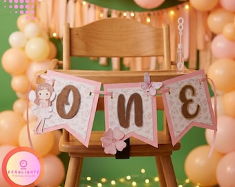 Fairy First Birthday High Chair Banner: Pink Party Decoration
