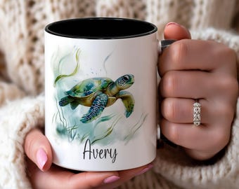 CUSTOMIZED Turtle Coffee Mug, PERSONALIZED Turtle Gift, Animal Lover Mug, Navidad, Christmas Mug, Watercolor Turtle Mug, 11oz