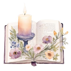 12 libri floreali con candela, PNG SVG Clipart • Grafica per album di ritagli di libri floreali per POD, sublimazione, biglietti • Pacchetto jpeg • PetalandTwigCrafts