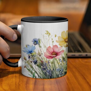 Watercolor Floral Mug, Wildflower Coffee Mug, Botanical Tea Cup, Garden Flowers Mug, Spring Mug, Colorful Mug, Gift for Her, Flower Lover