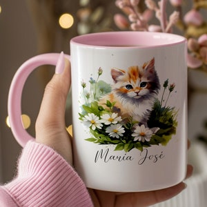 PERSONALIZED Cat Mug Watercolor, Custom Kitten Mug, Personalized Kitten Gift, Cat, Cat Lover Mug, Animal Mug