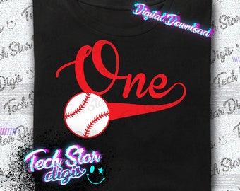 One Baseball First Birthday Birthday Digital Download PNG