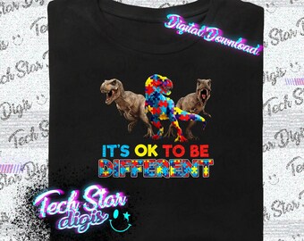 Autism Awareness It's Okay To Be Different Dinosaurs Puzzle Pieces Digital Download