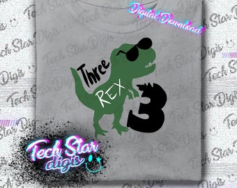 Three Rex Doodle Birthday Digital Download PNG