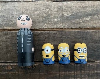 Minions Handpainted Wooden Peg Dolls/People