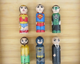 DC Comics Superhero Handpainted Wooden Peg Dolls/People
