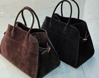 Bolso tote de cuero, bolso tote de mujer de cuero de ante, bolso minimalista con asa superior, bolso de viajero