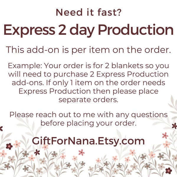 Express 2 Day Processing Time per Item for Personalized Blanket Grandma Gift purchased from GiftforNana.Etsy.com