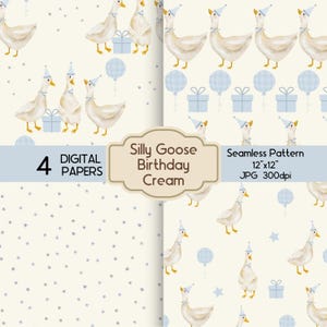 Silly Goose modèle sans couture en téléchargement numérique JPG, lot de motifs répétitifs pour fête d'anniversaire crème neutre, paquet de papier scrapbooking imprimable